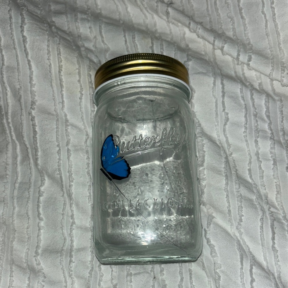 Electric Butterfly Glass Jar with Gold Lid